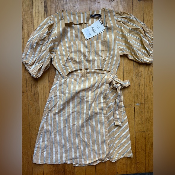 ZARA Linen Blend Striped Mini Dress - Picture 2 of 8